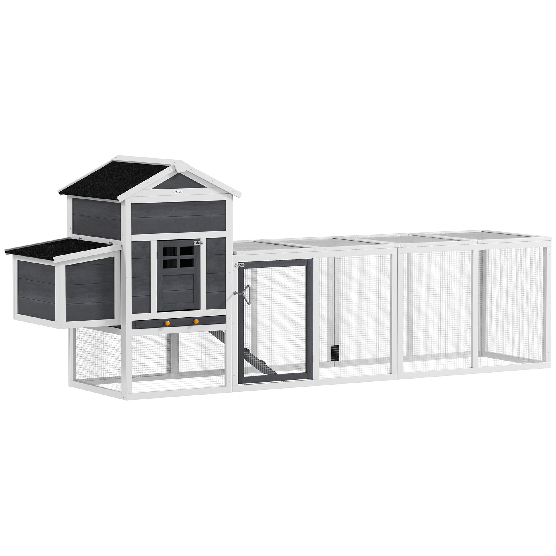 117" Extra Large Chicken Coop with Asphalt Roof, Wooden Hen House with Slide-out Tray, Quail Hutch with Nesting Box, Gre
