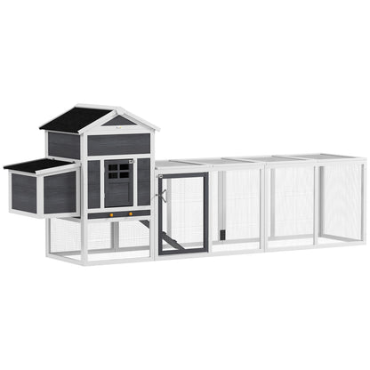 117" Extra Large Chicken Coop with Asphalt Roof, Wooden Hen House with Slide-out Tray, Quail Hutch with Nesting Box, Gre