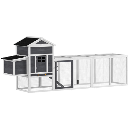 117" Extra Large Chicken Coop with Asphalt Roof, Wooden Hen House with Slide-out Tray, Quail Hutch with Nesting Box, Gre