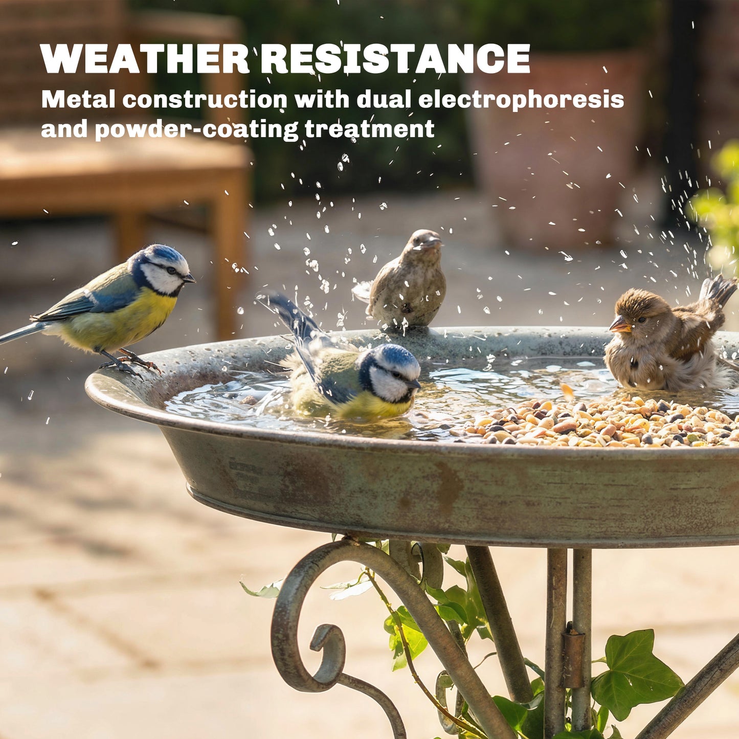 30" Tall Bird Bath with Bird Statue and Decorative Stand, Freestanding Vintage Garden BirdBath Bowl Pedestal
