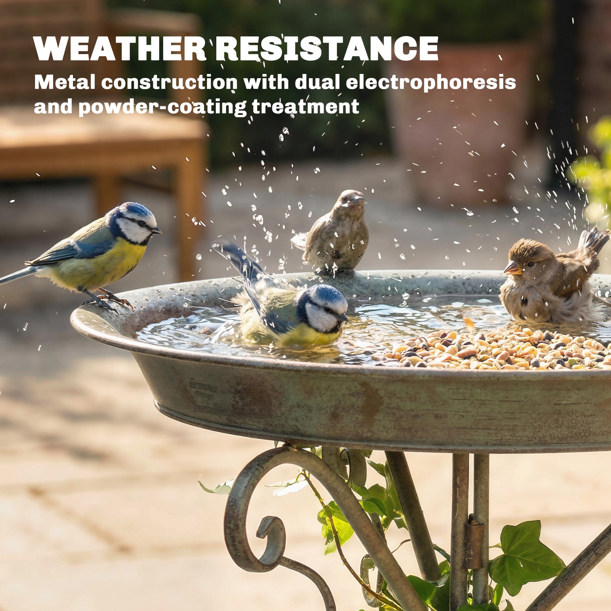 30" Tall Bird Bath with Bird Statue and Decorative Stand, Freestanding Vintage Garden BirdBath Bowl Pedestal