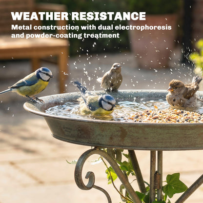 30" Tall Bird Bath with Bird Statue and Decorative Stand, Freestanding Vintage Garden BirdBath Bowl Pedestal