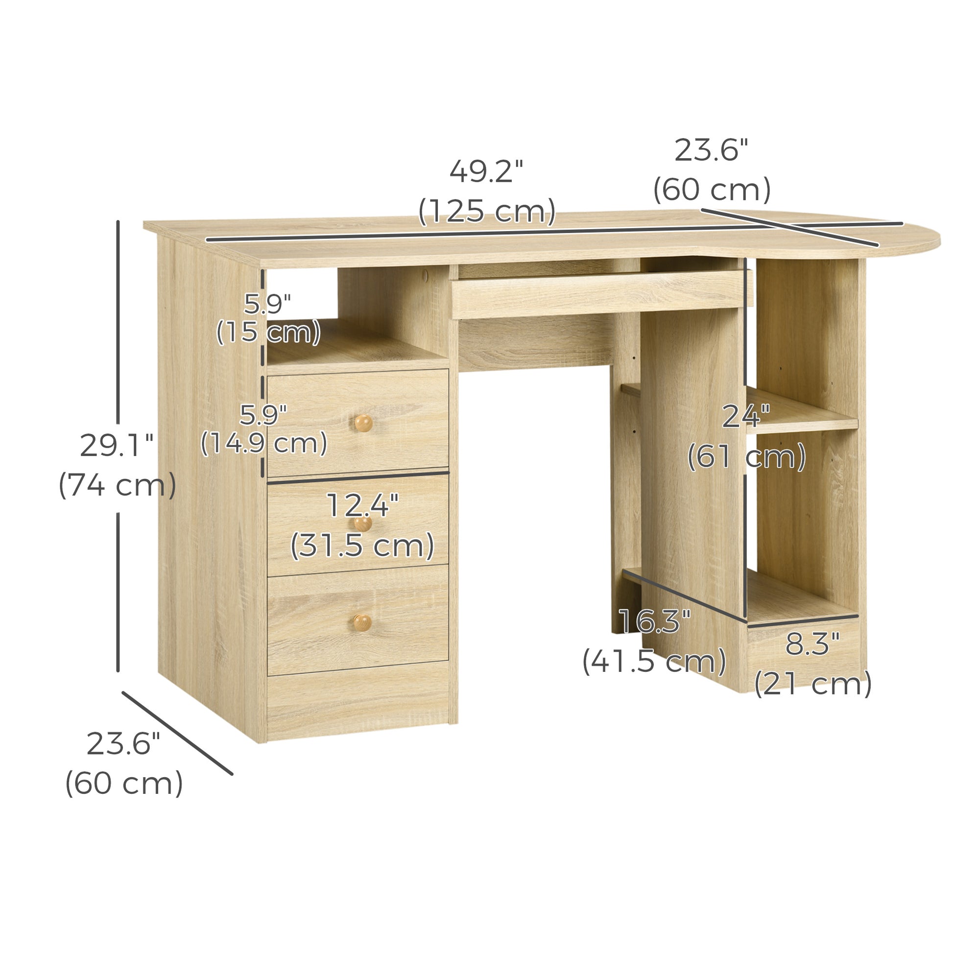Computer Desk with Storage, Home Office Laptop Table with Shelves and Drawers, Modern Workstation Desk with Keyboard Tra
