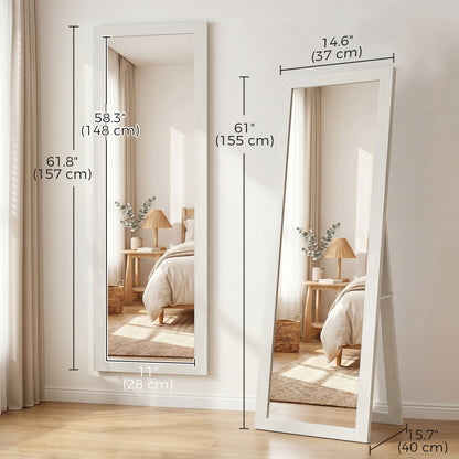 15" x 62" Full Length Mirror for Bedroom, Free Standing Dressing Mirror, Wall Mirror for Living Room, White