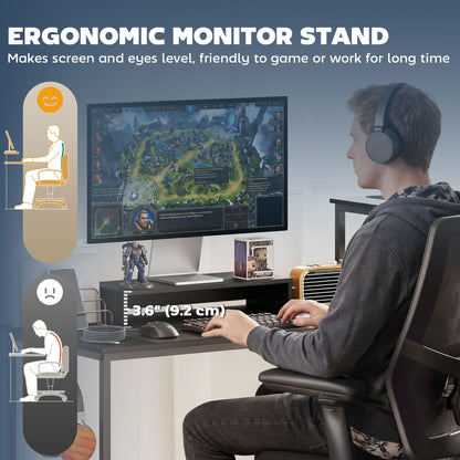 96 Inch Gaming Desk, Dual Computer Desk for 2 Person with Power Outlets and Monitor Stands, Black
