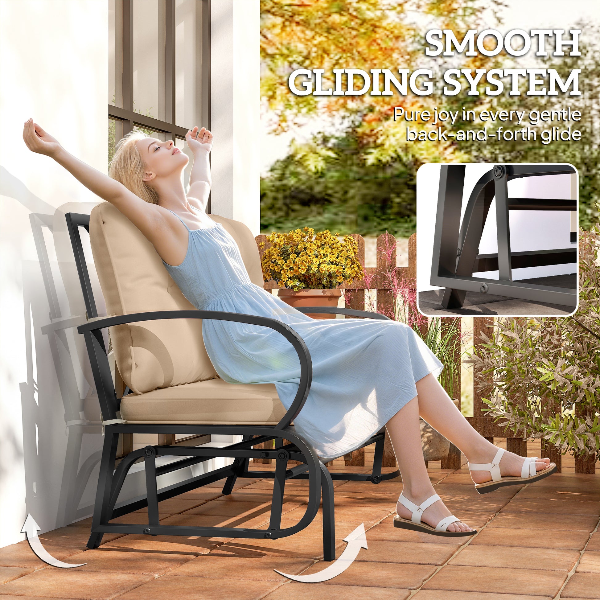 2-Person Outdoor Glider Chair, Patio Double Rocking Loveseat with Steel Frame and Cushions for Backyard, Garden and Porc