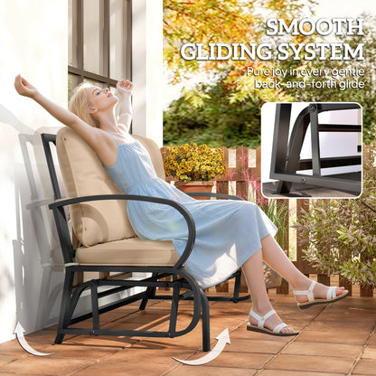 2-Person Outdoor Glider Chair, Patio Double Rocking Loveseat with Steel Frame and Cushions for Backyard, Garden and Porc