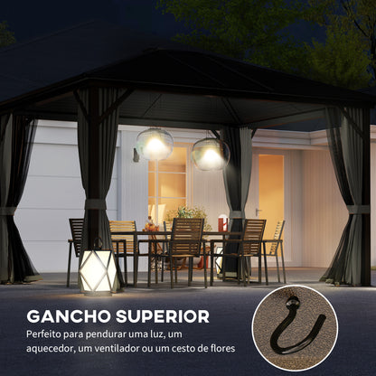 10' x 12' Deluxe Hardtop Gazebo with Metal Roof, Aluminum Frame Patio Gazebo Garden Sun Shelter Outdoor Pavilion with Cu