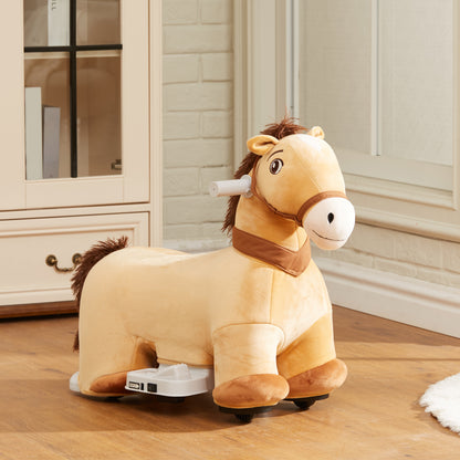 Qaba 6V Battery Powered Kids Ride on Animal Toy, Electric Ride on Horse with Music Forward, Brown
