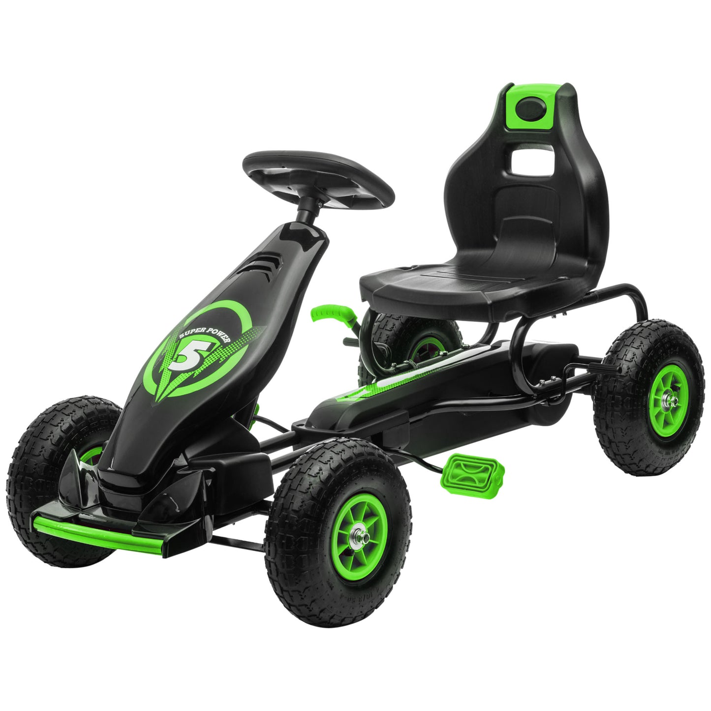 VarietyKart Pedal Go Kart w/ Adjustable Seat, Rubber Wheels Shock Absorb, Green