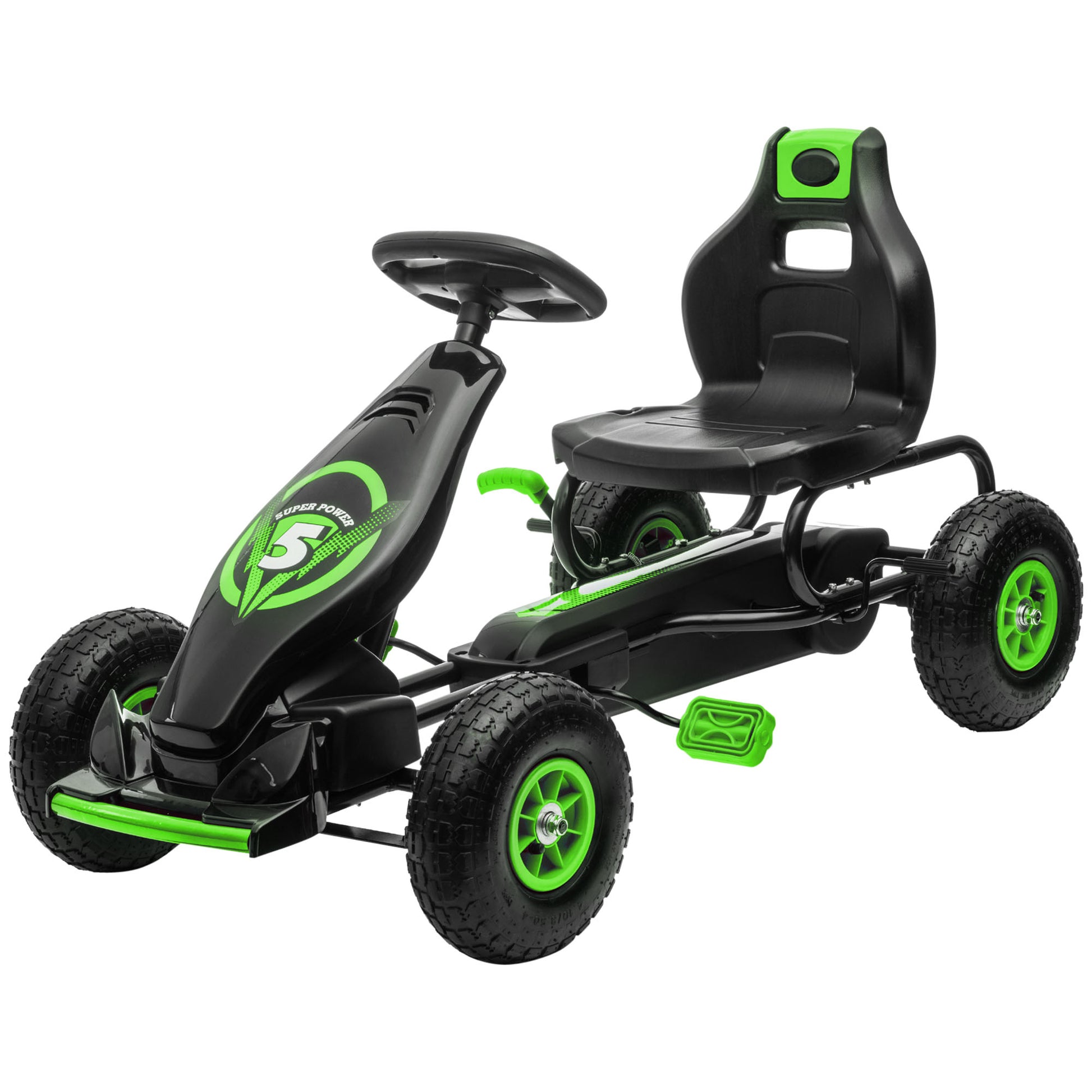 VarietyKart Pedal Go Kart w/ Adjustable Seat, Rubber Wheels Shock Absorb, Green