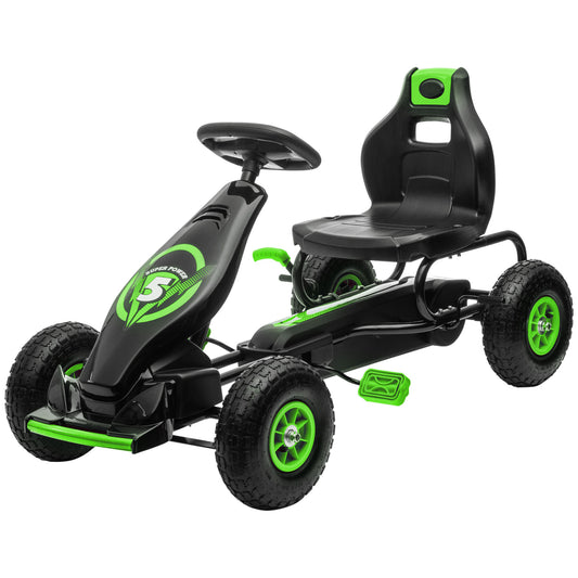 VarietyKart Pedal Go Kart w/ Adjustable Seat, Rubber Wheels Shock Absorb, Green