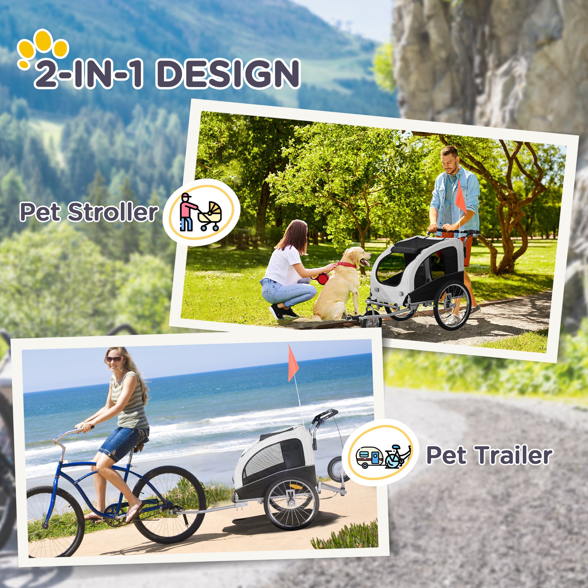 VarietyKart Elite II Dog Bike Trailer 2-In-1 Pet Stroller Cart Bicycle Wagon Cargo Carrier Attachment for Travel with Su