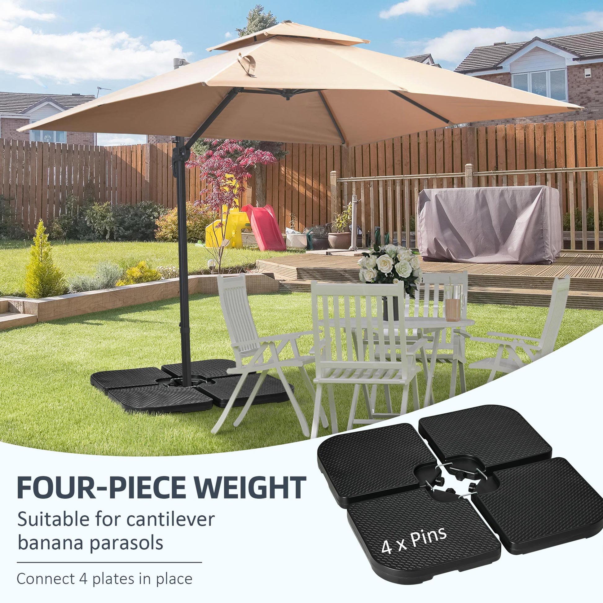 4PCs Cantilever Umbrella Base Weights for Offset Banana Parasol, HDPE Water or Sand Filled Patio Umbrella Weights for Cr