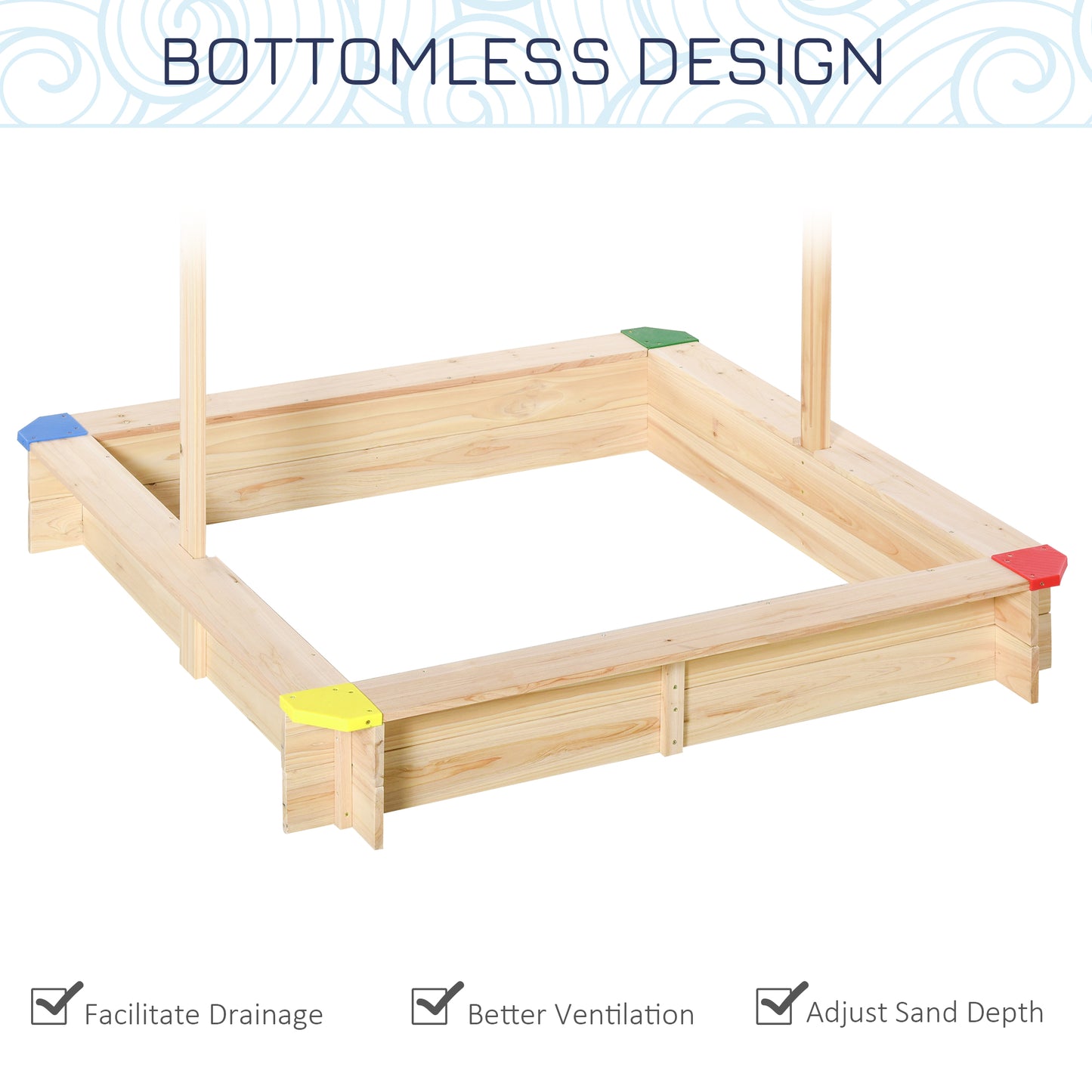 Kids Wooden Sandbox with Cover, Play Sand Station for Children Outdoor Sand box, with Seats, for Backyard, Beach, 47" x 