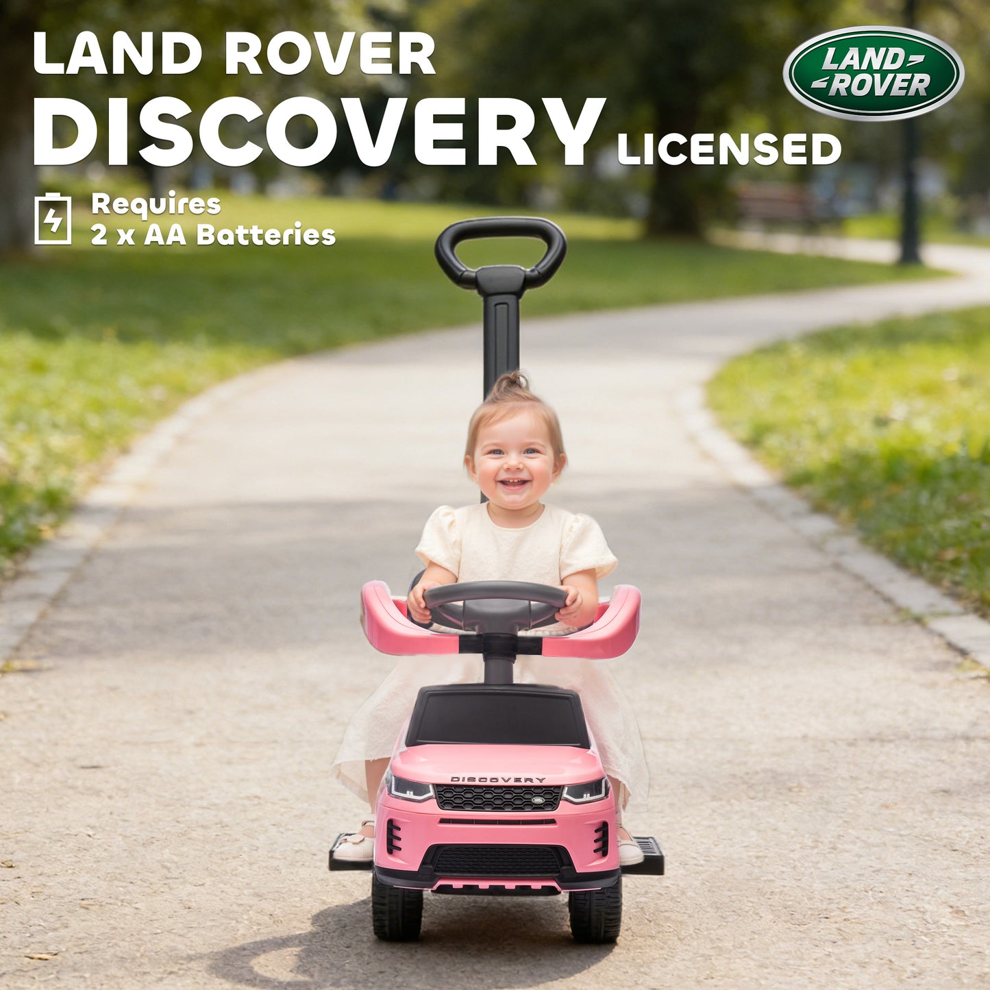 Qaba Land Rover Discovery Licensed 2-in-1 Ride On Push Car with Removable Parent Handle, Under-Seat Storage, Pink