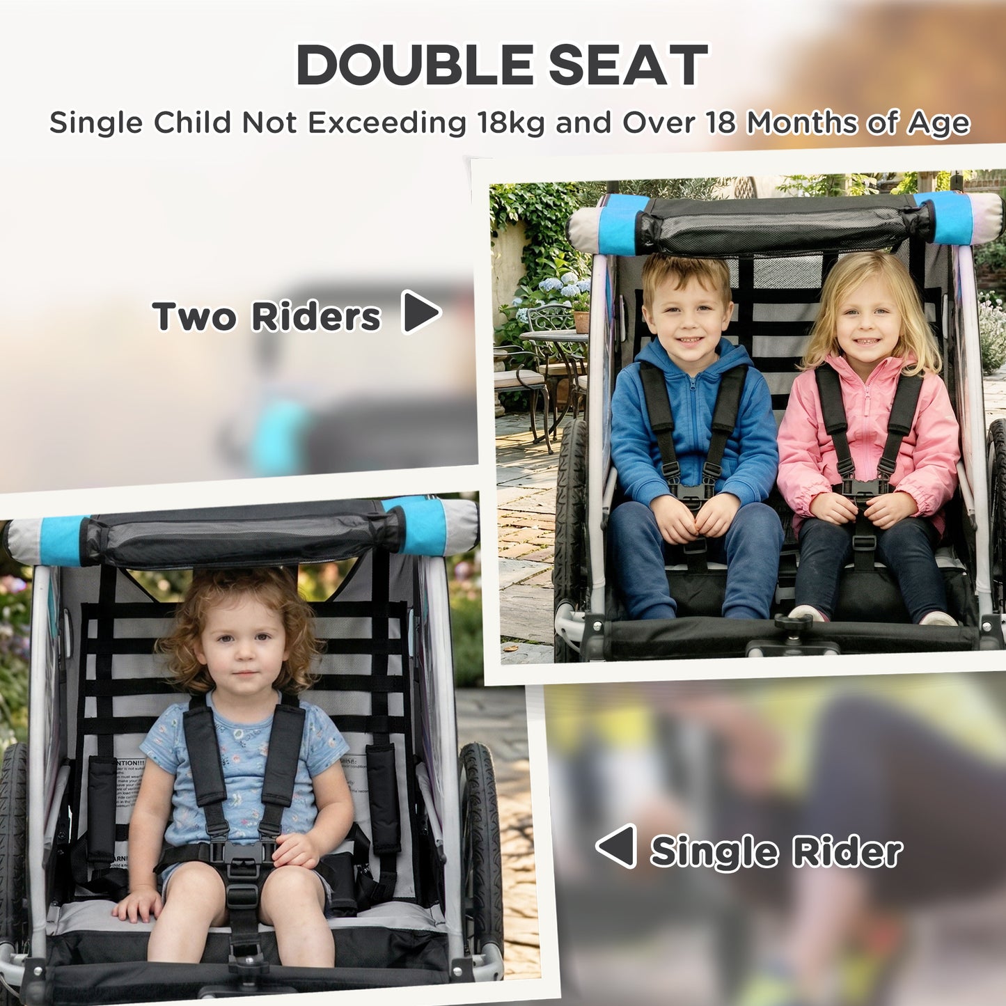 VarietyKart 3-in-1 Bike Trailer for Kids, Running Stroller with 2 Seats, Jogging Cart with 5-Point Harness, Storage Unit