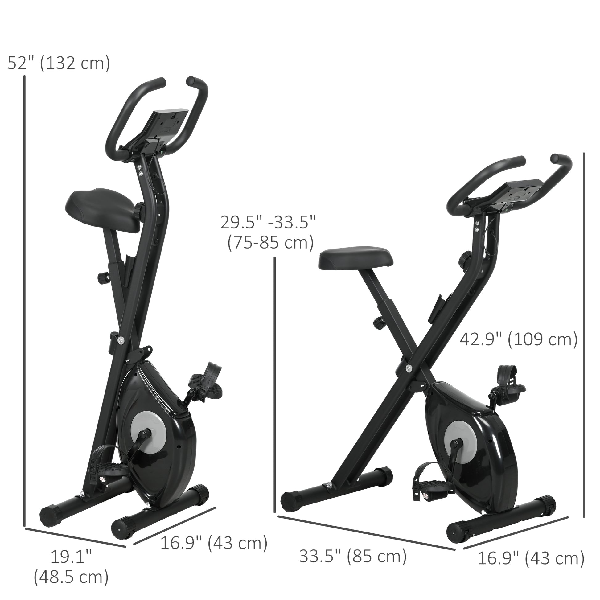 Soozier Foldable Exercise Bike Indoor Stationary Bike w/ 8-Level Magnetic Resistance LCD Screen Phone Holder for Home Gy