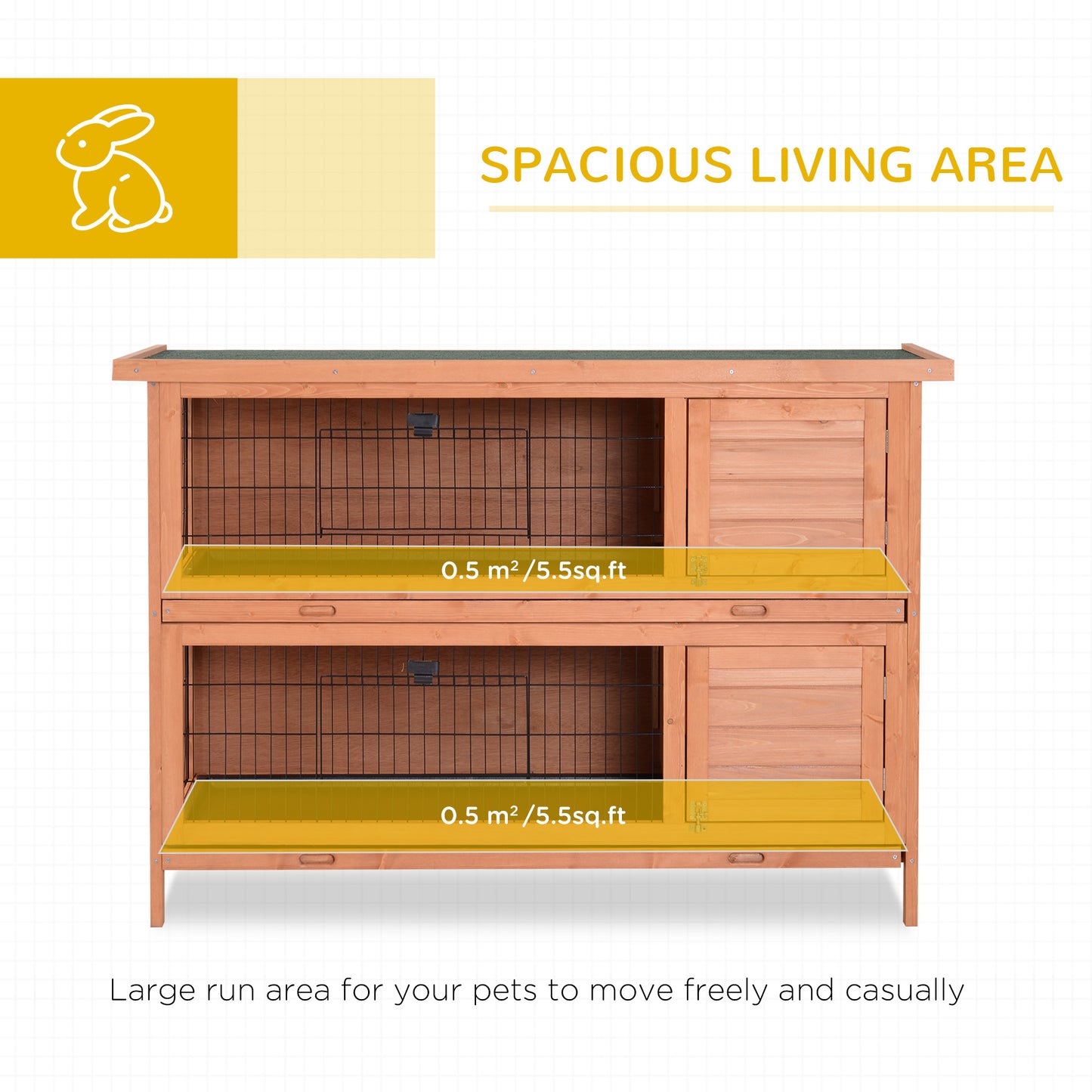 54"L 2-Story Large Rabbit Hutch Bunny Cage Wooden Pet House Small Animal Habitat with Lockable Doors, No Leak Tray and W