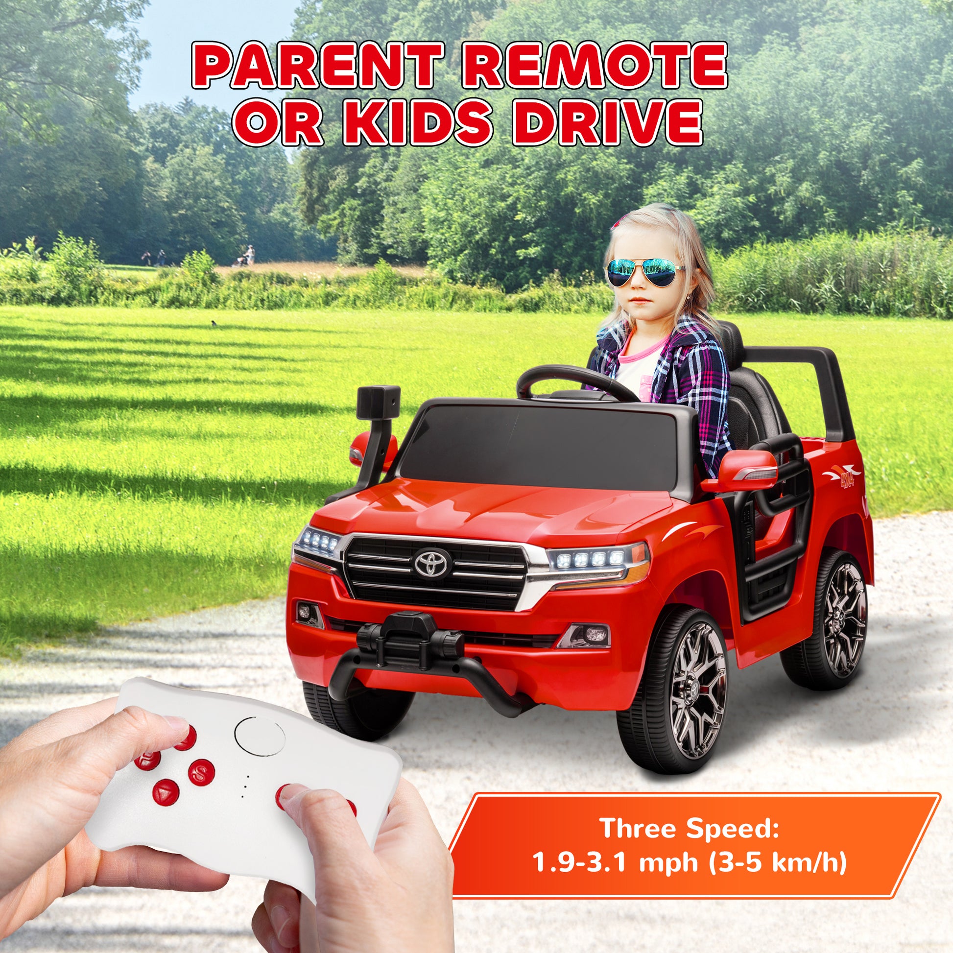 Qaba 12V Toyota LAND CRUISER Licensed Kids Car w/ Remote Control, Four Wheel Spring Suspension, Soft Start, LED Light, R