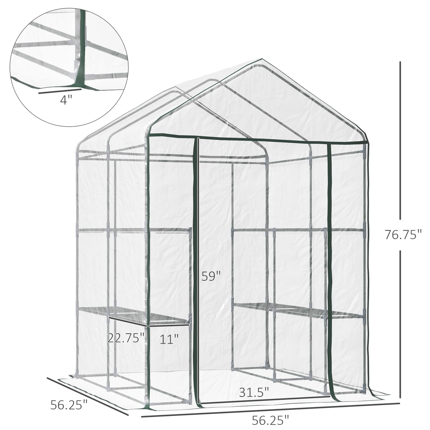 56" x 56" x 77" Walk-in Greenhouse, Portable Garden Flower Seed Warm House with 8 Shelves, Outdoor Plant Growth Hot Hous