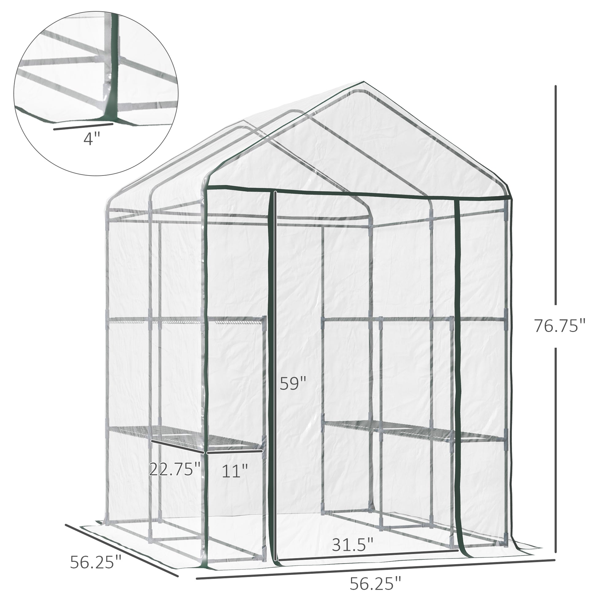 56" x 56" x 77" Walk-in Greenhouse, Portable Garden Flower Seed Warm House with 8 Shelves, Outdoor Plant Growth Hot Hous