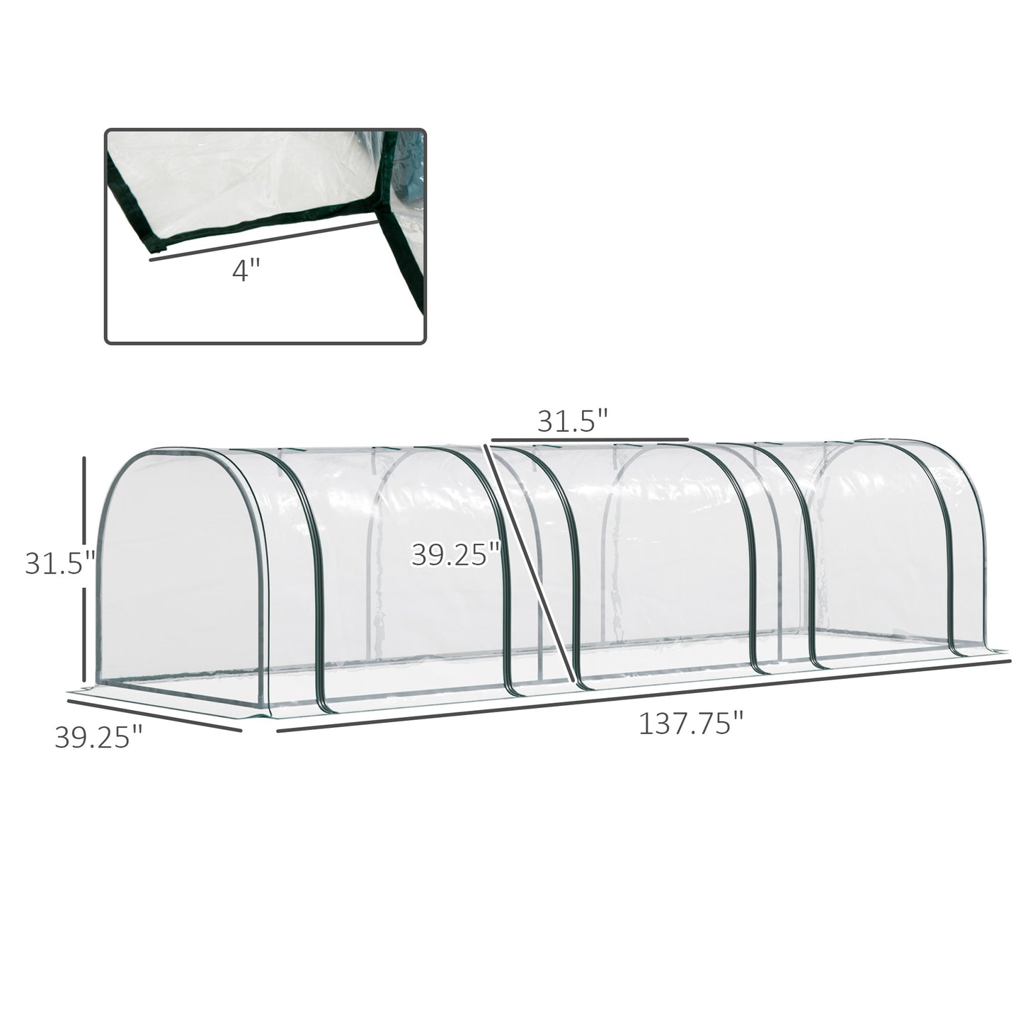 138"x39"x32" Transparent PVC Mini Tunnel Greenhouse Garden Green Grow Shed Portable Plant Flower Warm House Steel Frame 