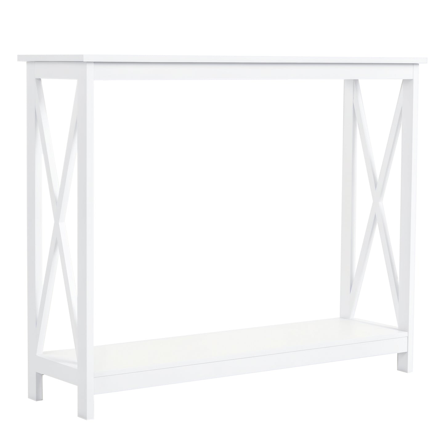 40" Console Table, 2 Tier X-Design Narrow Entryway Table with Storage Shelf for Behind Couch, Living Room, Hallway, Whit