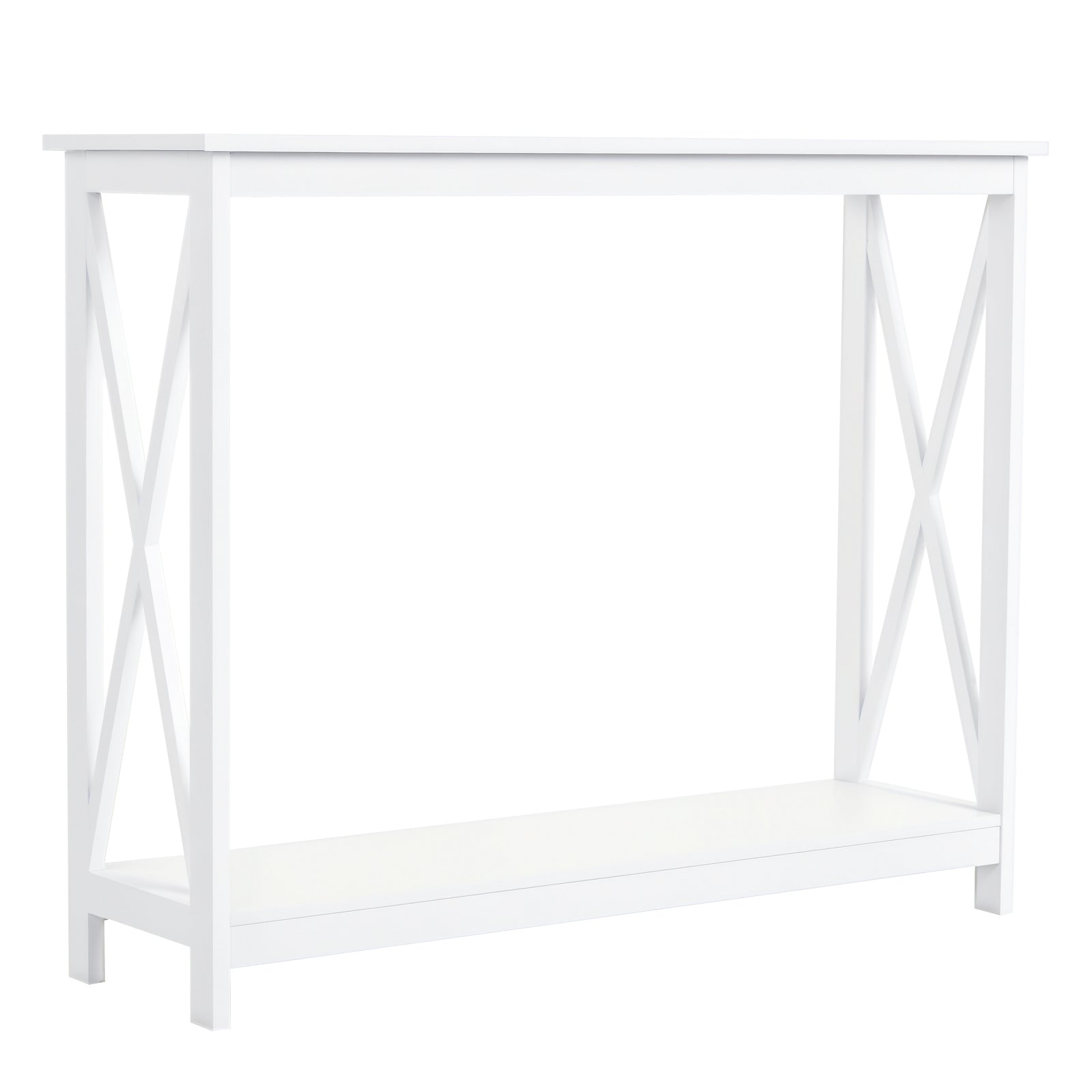 40" Console Table, 2 Tier X-Design Narrow Entryway Table with Storage Shelf for Behind Couch, Living Room, Hallway, Whit