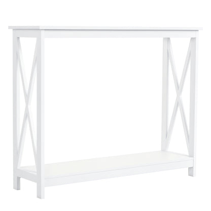40" Console Table, 2 Tier X-Design Narrow Entryway Table with Storage Shelf for Behind Couch, Living Room, Hallway, Whit