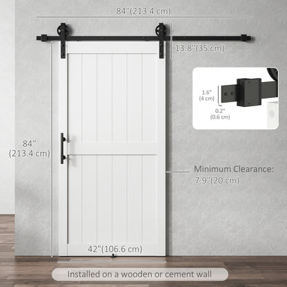 42inx84in Barn Door with 7FT Sliding Door Hardware Kit, Handle, Upgraded Rollers and Floor Guide, Waterproof, White