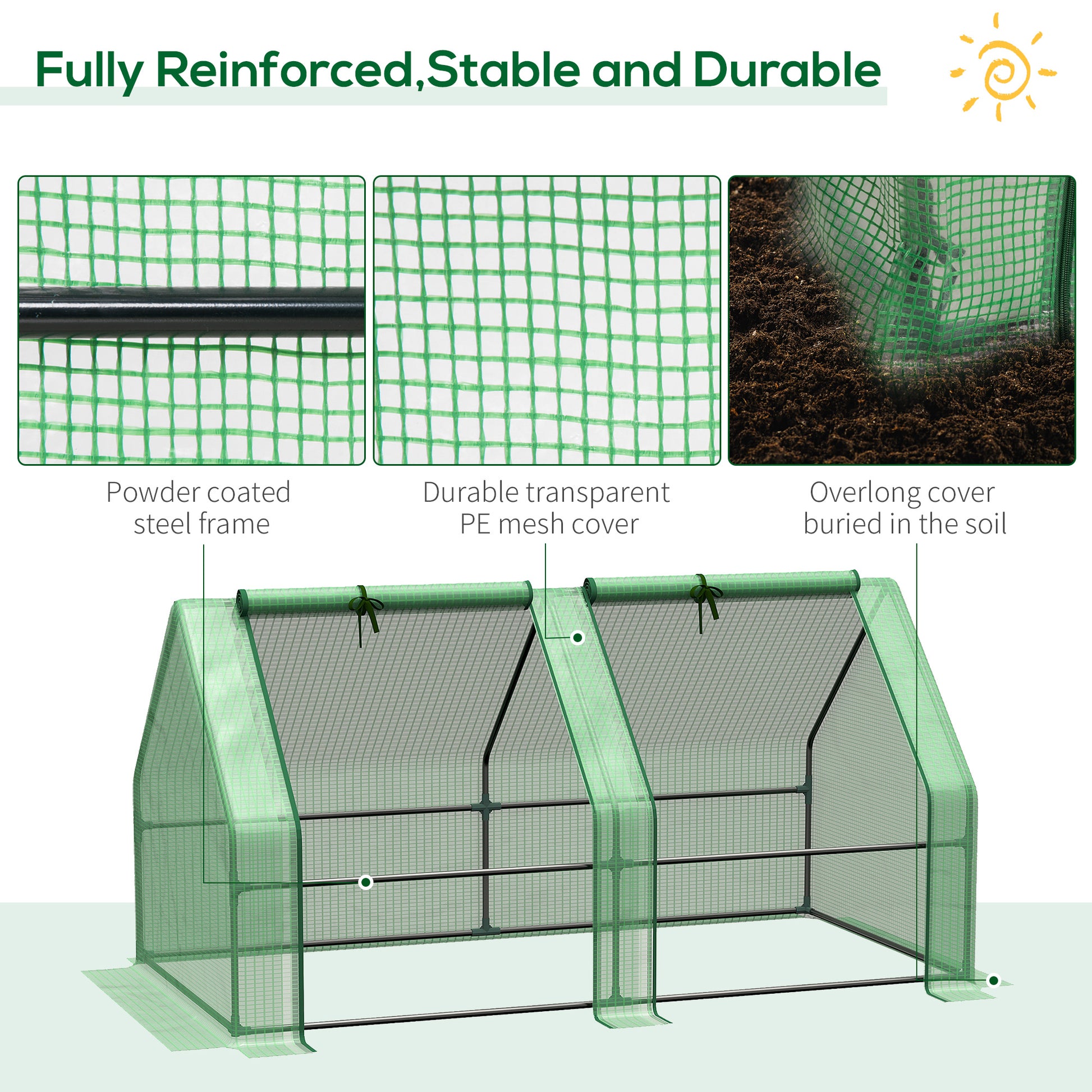 6' x 3' x 3' Portable Tunnel Greenhouse Outdoor Garden Mini with Large Zipper Doors & Water/UV PE Cover Green
