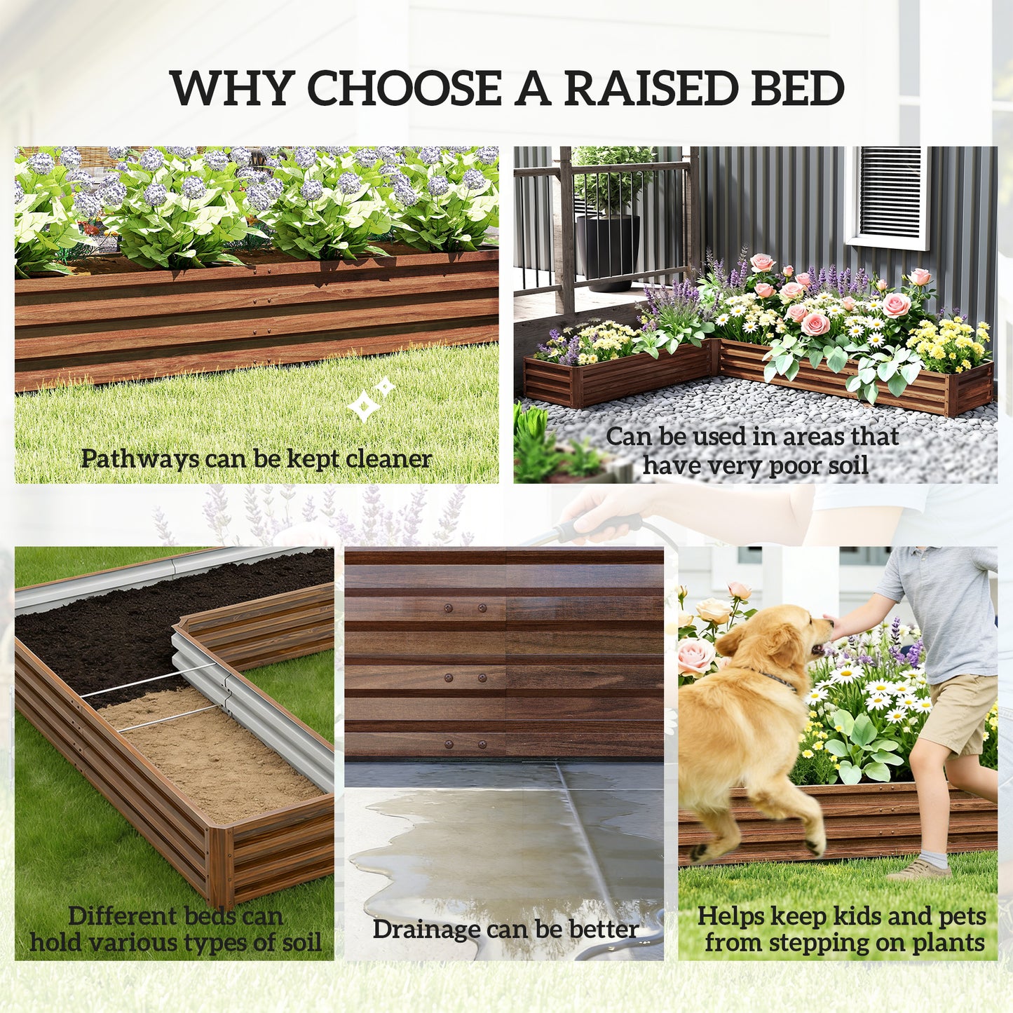 L-Shaped Raised Garden Bed, 82" x 109" x 12" Galvanized Steel Planter Box with Multi-reinforced Rods for Vegetables, Flo