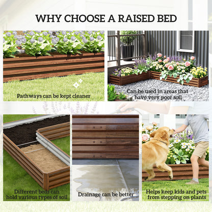 L-Shaped Raised Garden Bed, 82" x 109" x 12" Galvanized Steel Planter Box with Multi-reinforced Rods for Vegetables, Flo