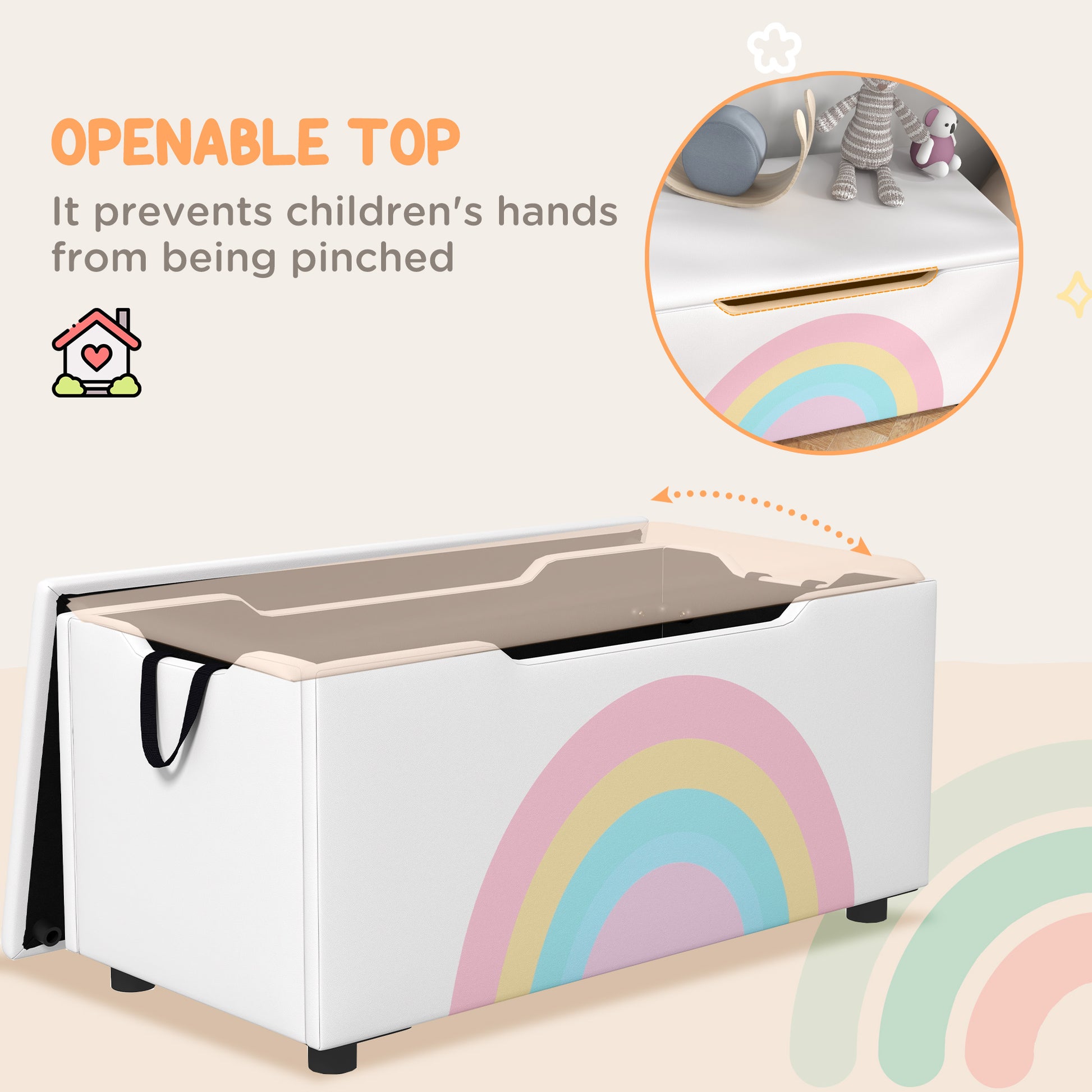 Qaba Toy Chest, Kids Toy Bench Box, Lightweight Storage Bench with Lid and Side Handles, for Nursery Room Playroom Bedro