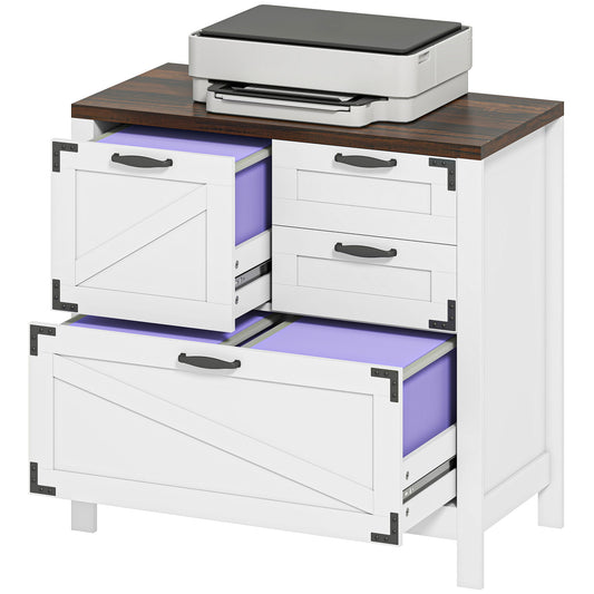 Lateral Filing Cabinet, Farmhouse File Cabinet with 4 Drawers, Fit Letter/A4/Legal Hanging Files, White