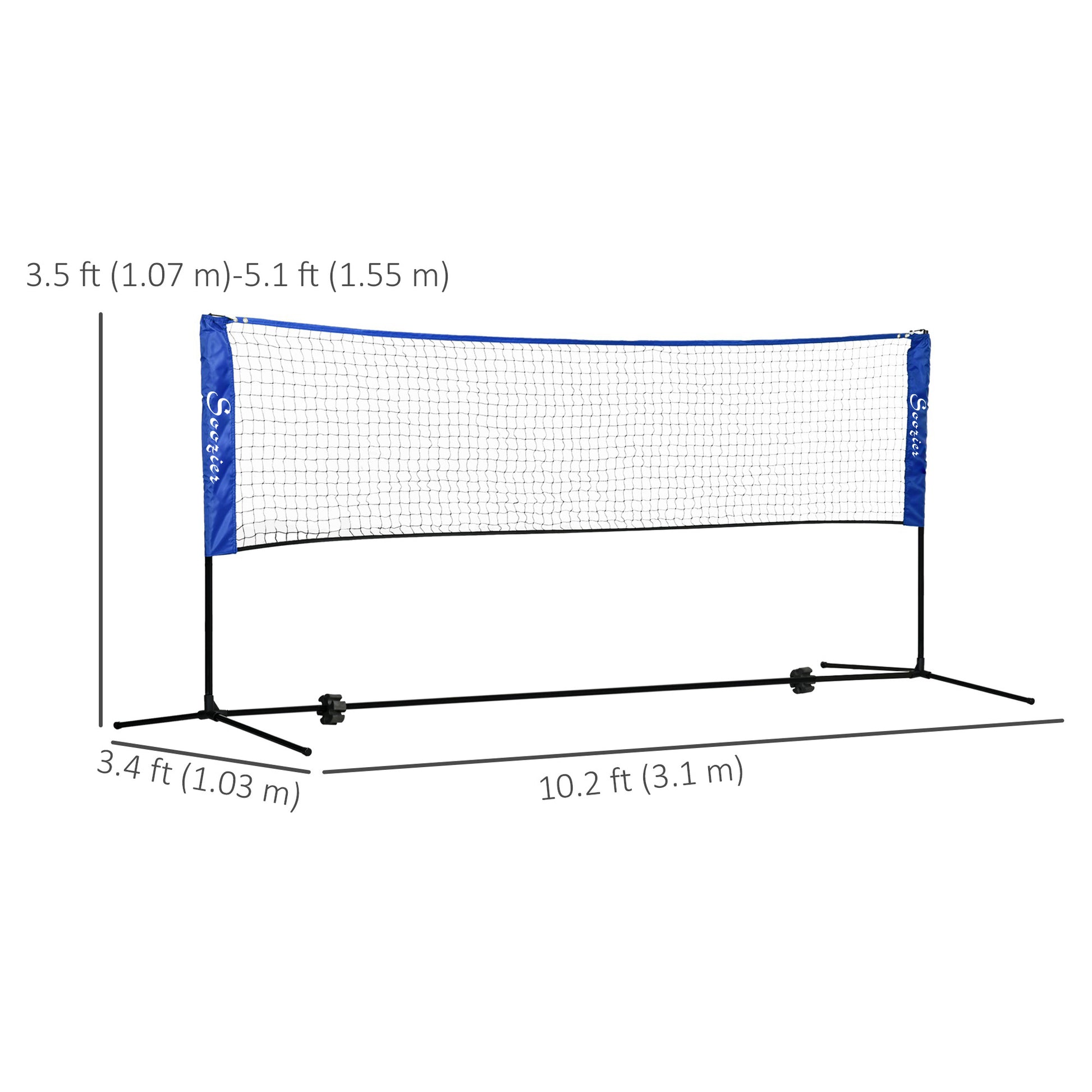 Soozier 10ft Badminton Net, Height Adjustable Outdoor Sports Net with Carry Bag, for Tennis, Pickleball and Volleyball, 