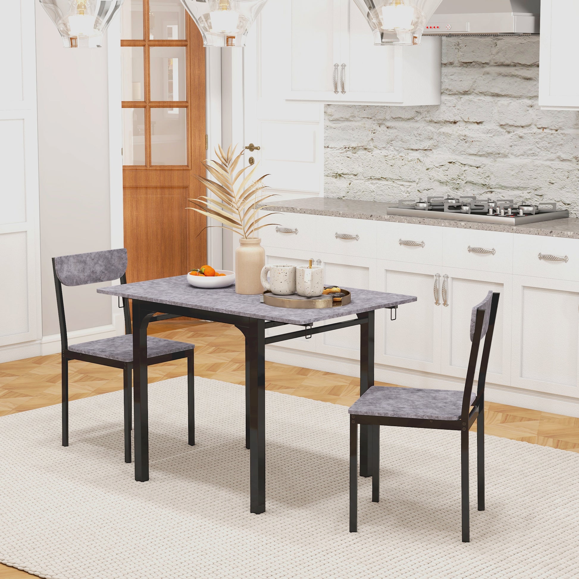 Foldable Dining Table Set for 2, Drop-Leaf Kitchen Table with 2 Chairs for Apartments, Studios, Natural Drop-leaf Dining