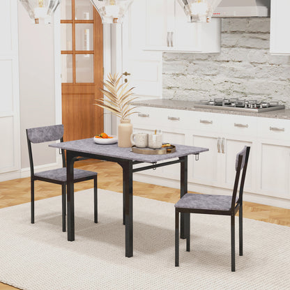 Foldable Dining Table Set for 2, Drop-Leaf Kitchen Table with 2 Chairs for Apartments, Studios, Natural Drop-leaf Dining