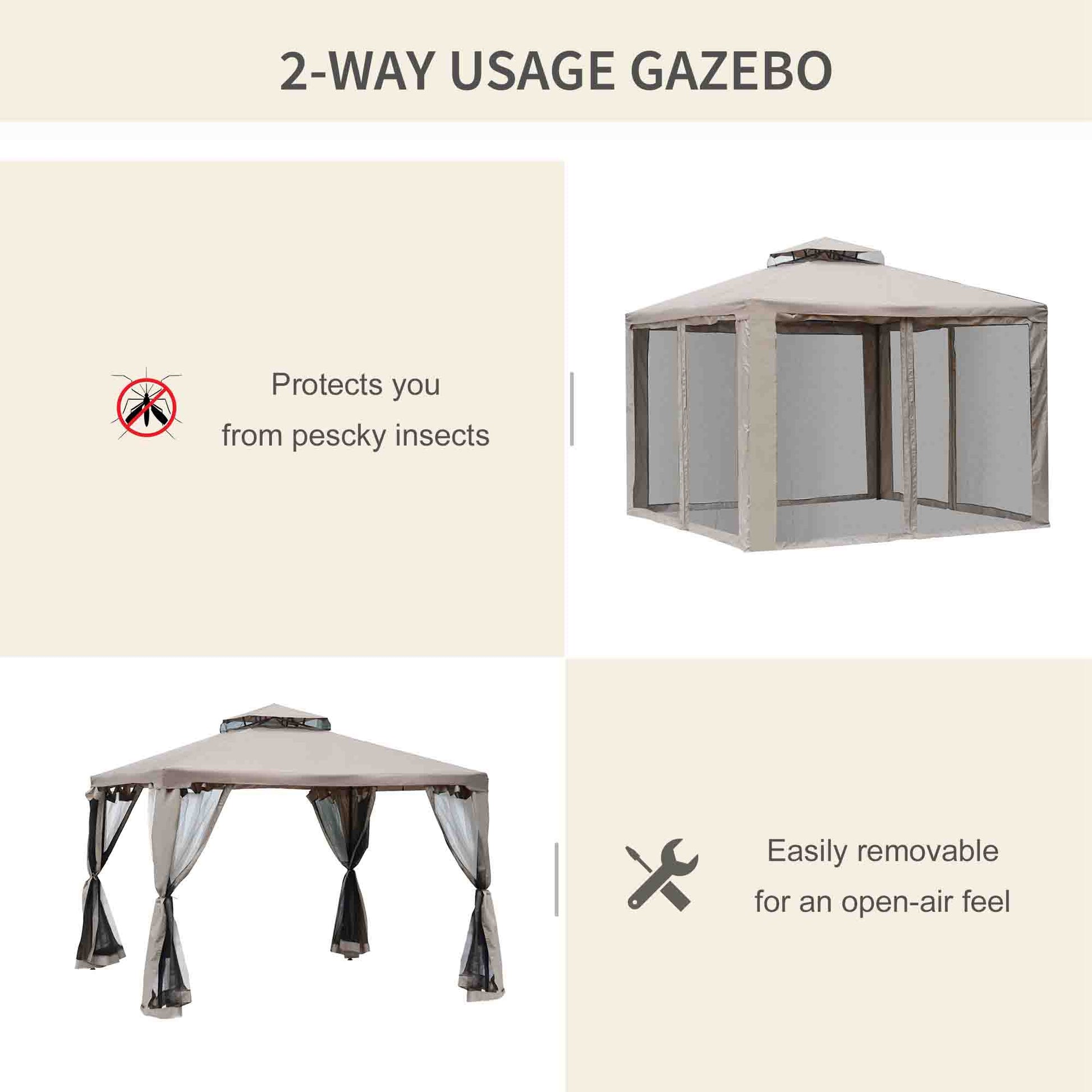 10' x 10' Patio Gazebo Pavilion, 2-Tier Roof Canopy Outdoor Event Party Tent with Steel Frame for Garden, Yard and Sun S