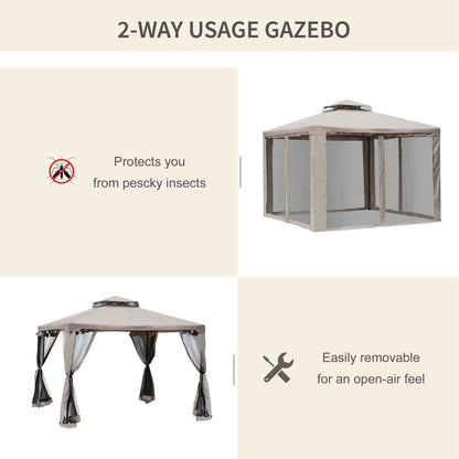 10' x 10' Patio Gazebo Pavilion, 2-Tier Roof Canopy Outdoor Event Party Tent with Steel Frame for Garden, Yard and Sun S