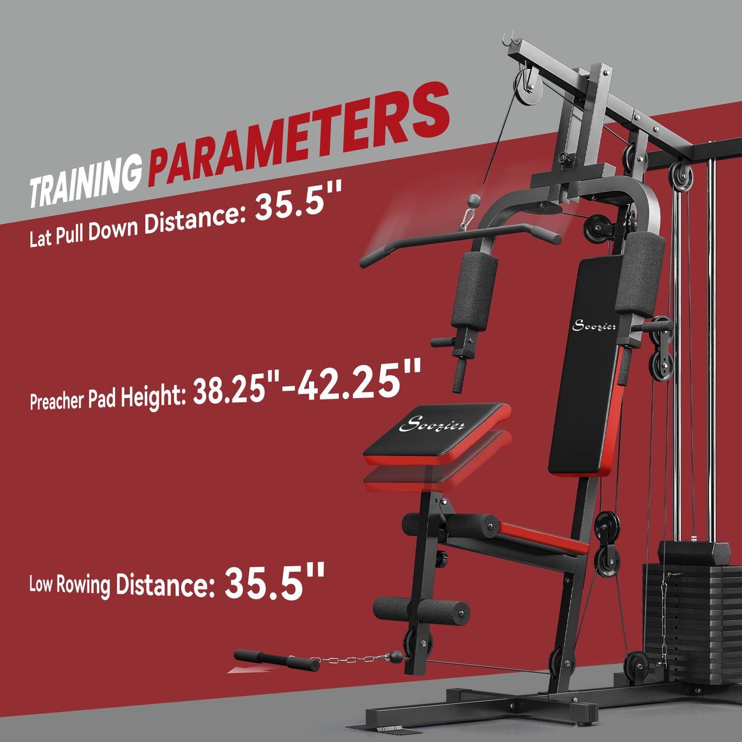 Soozier Home Gym Equipment Weight Training Machine, Multifunction Workout Machine with 143lbs Weight Stack for Full Body