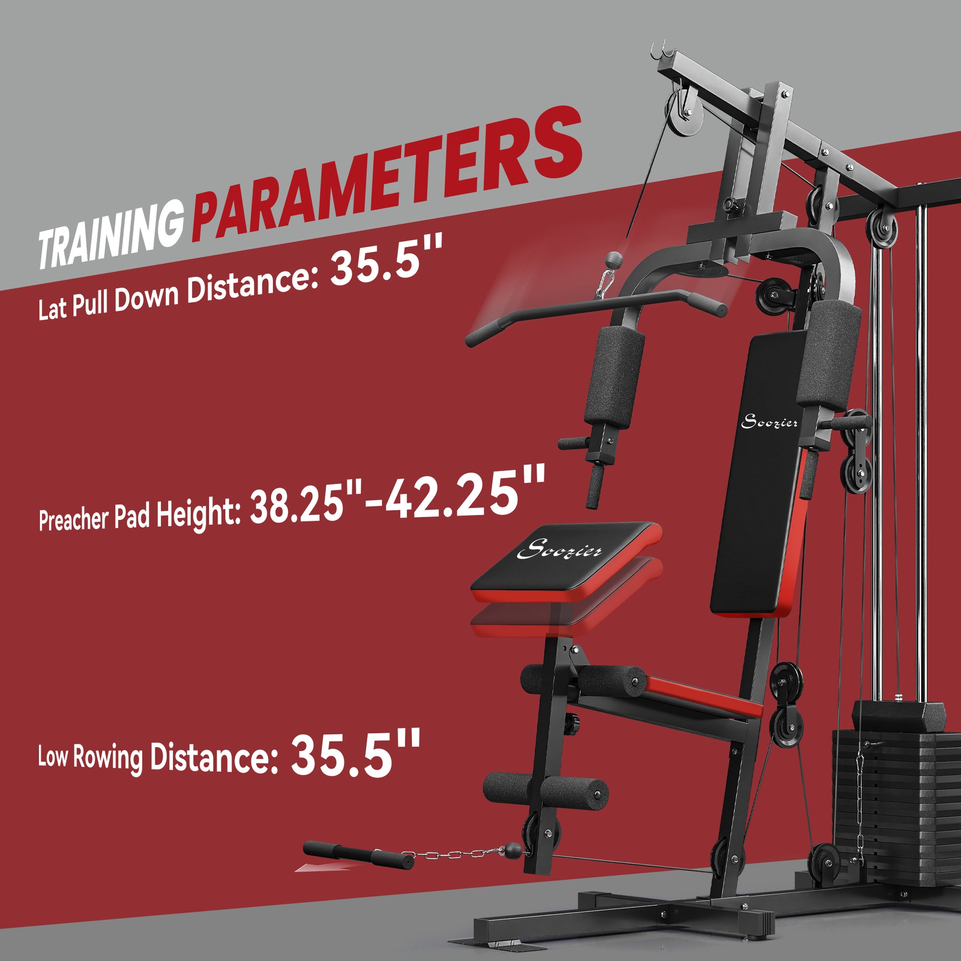 Soozier Home Gym Equipment Weight Training Machine, Multifunction Workout Machine with 143lbs Weight Stack for Full Body