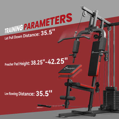 Soozier Home Gym Equipment Weight Training Machine, Multifunction Workout Machine with 143lbs Weight Stack for Full Body