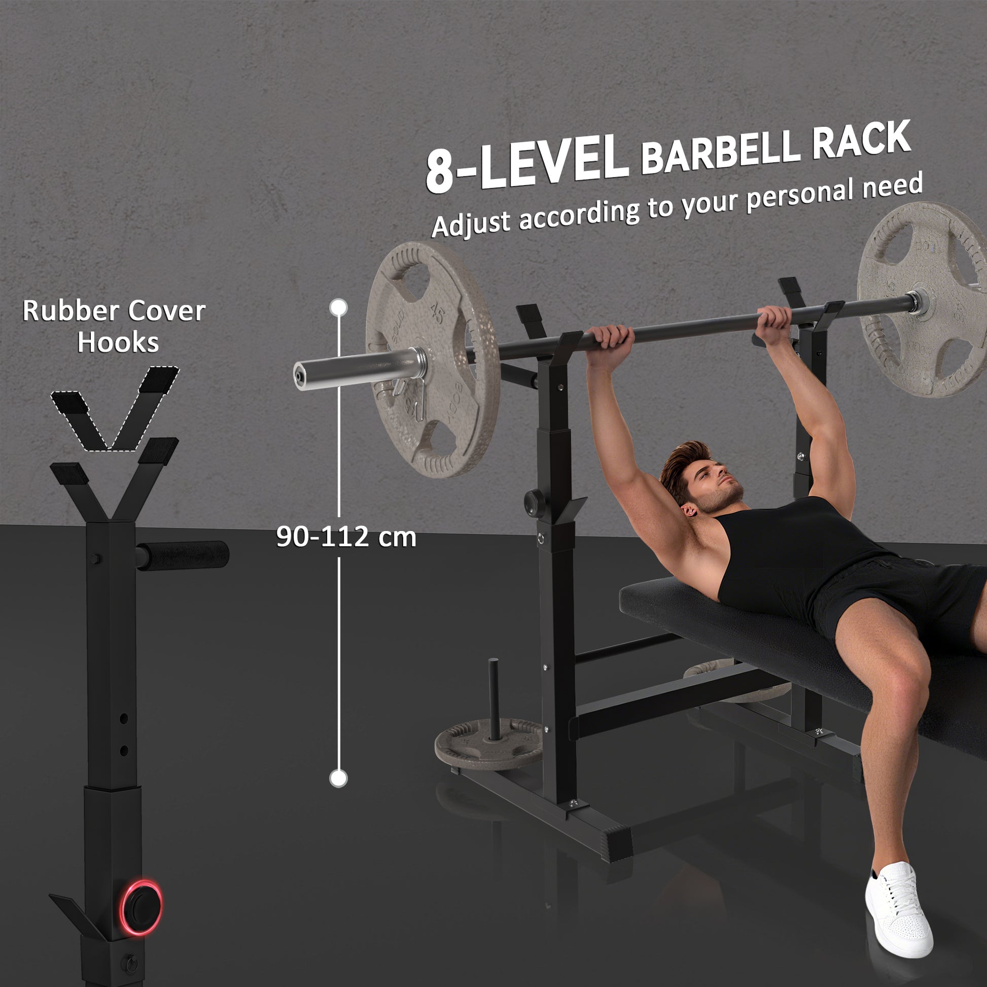 Soozier Adjustable Weight Bench, Foldable Bench Press with Barbell Rack and Dip Station for Home Gym, Strength Training 