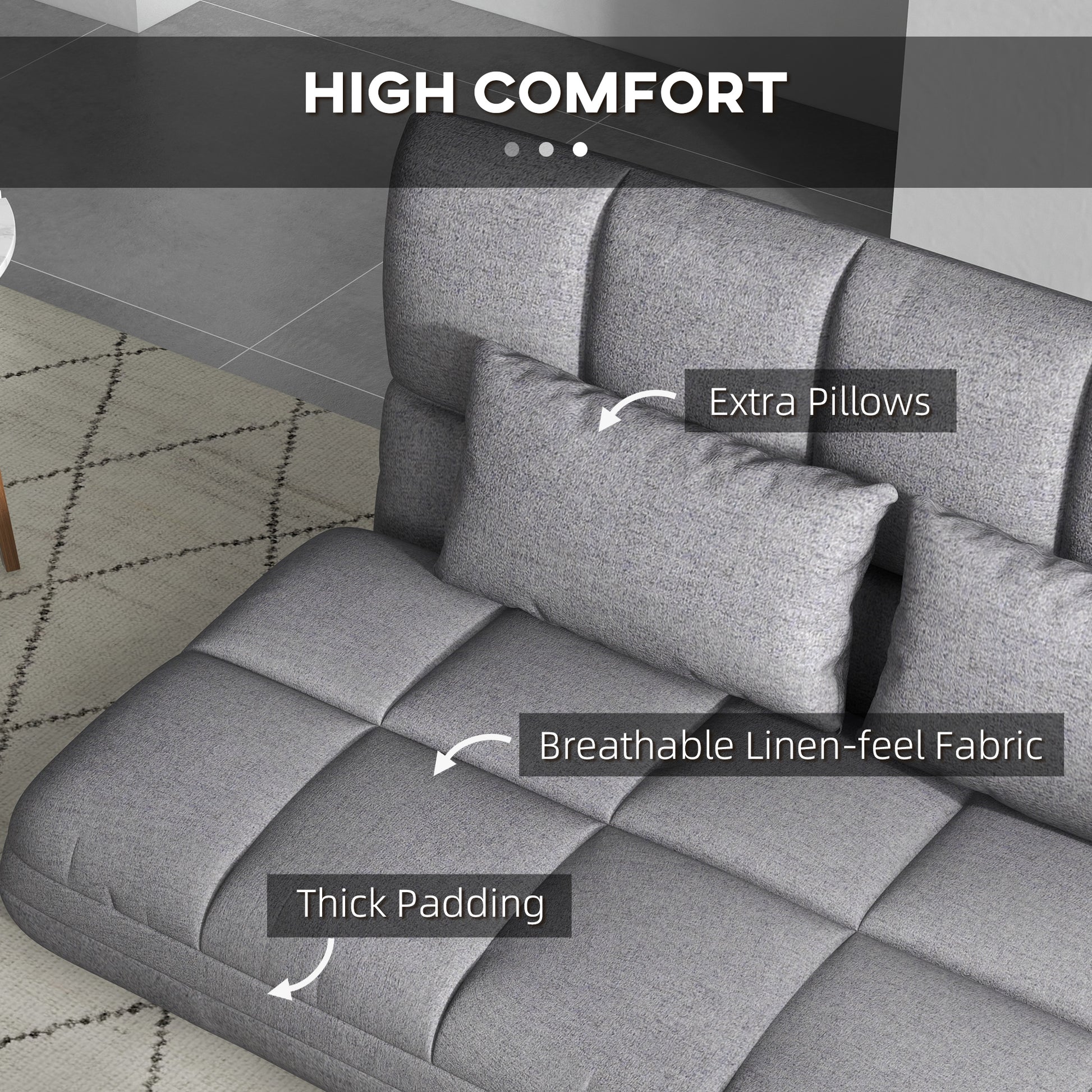 51" Folding Floor Sofa, Foldable 2-Seater Lazy Sofa Sleeper Bed, Adjustable Linen Floor Couch with 9-position Backrest, 