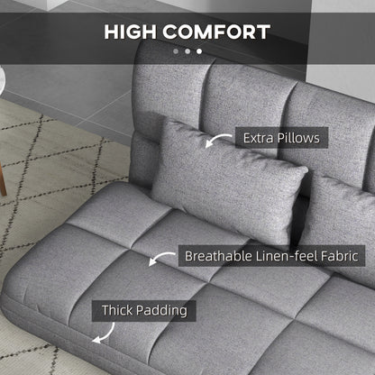 51" Folding Floor Sofa, Foldable 2-Seater Lazy Sofa Sleeper Bed, Adjustable Linen Floor Couch with 9-position Backrest, 