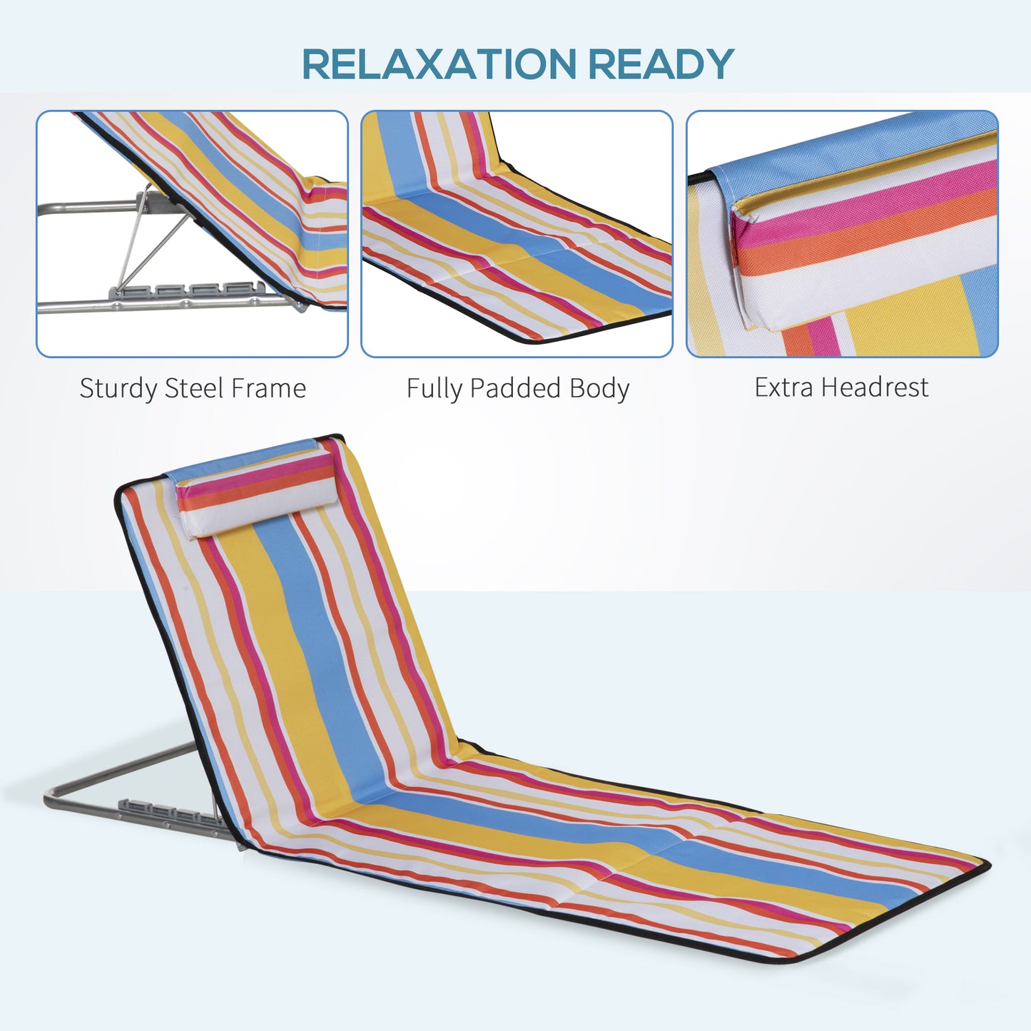 Set of 2 Beach Lounge Chair Sun Lounger Beach Mat, Padded Folding Ground Mat Lounge Chair w/Adjustable Back, Steel Frame