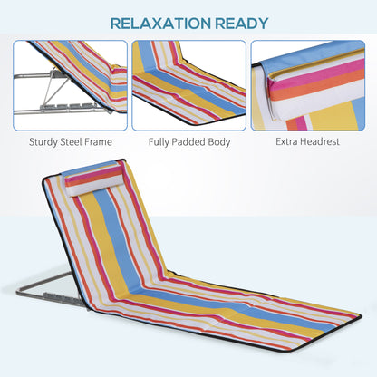 Set of 2 Beach Lounge Chair Sun Lounger Beach Mat, Padded Folding Ground Mat Lounge Chair w/Adjustable Back, Steel Frame
