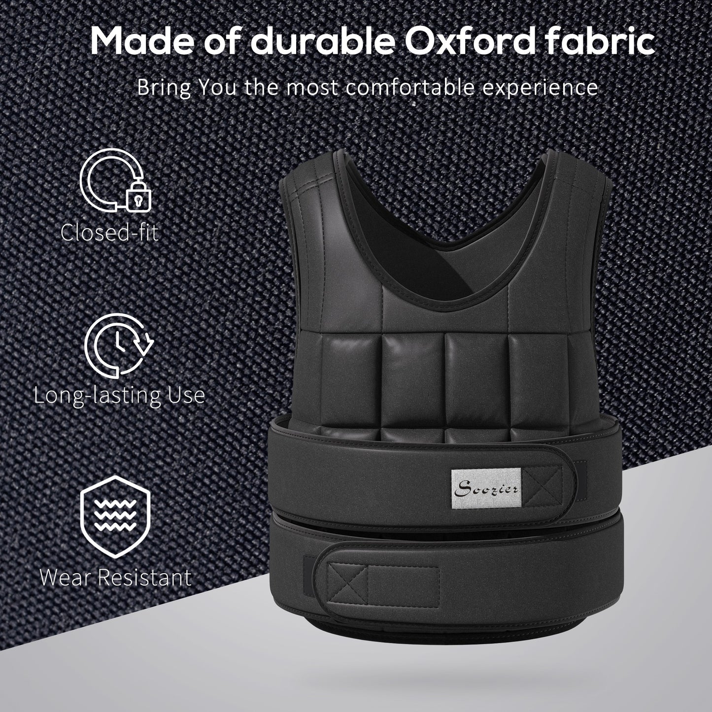 Soozier 22lbs Weighted Vest, Adjustable Running Weight Vest with 38 Weight Bags, Black
